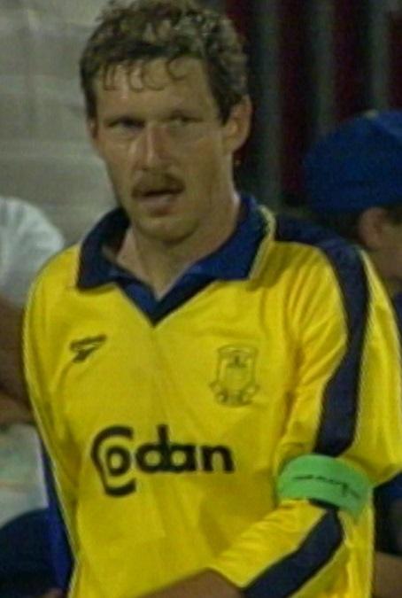 Kim Vilfort podczas meczu Broendby Kopenhaga - Widzew Łódź 3:2 (21.08.1996)