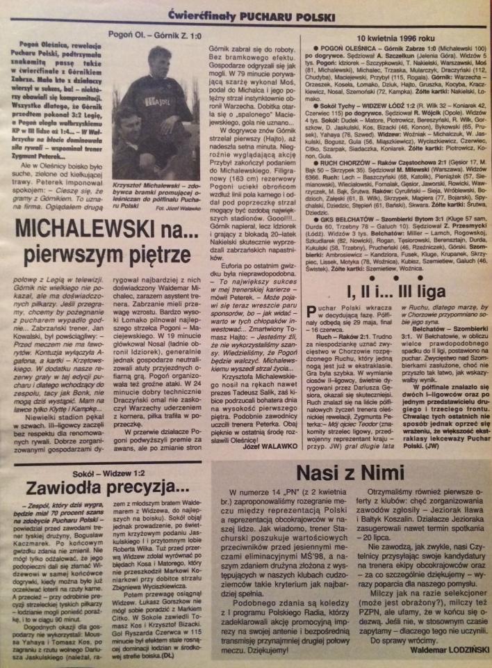 Ruch Chorzów - Raków Częstochowa 2:1 (10.04.1996) Piłka Nożna