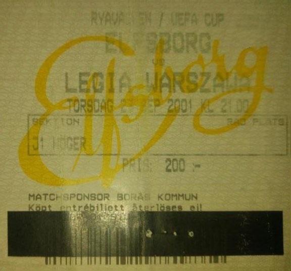 Bilet z meczu IF Elfsborg - Legia Warszawa 1:6 (27.09.2001)