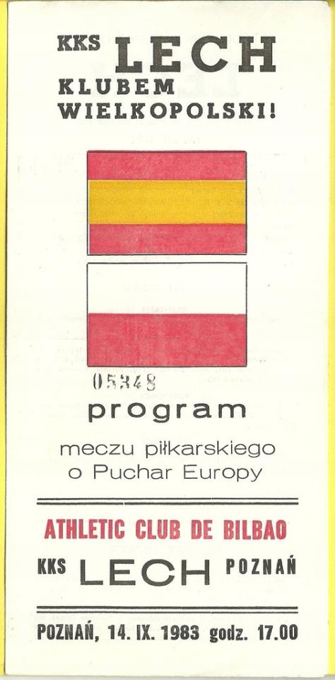 Program meczowy Lech Poznań - Athletic Bilbao 2:0 (14.09.1983)