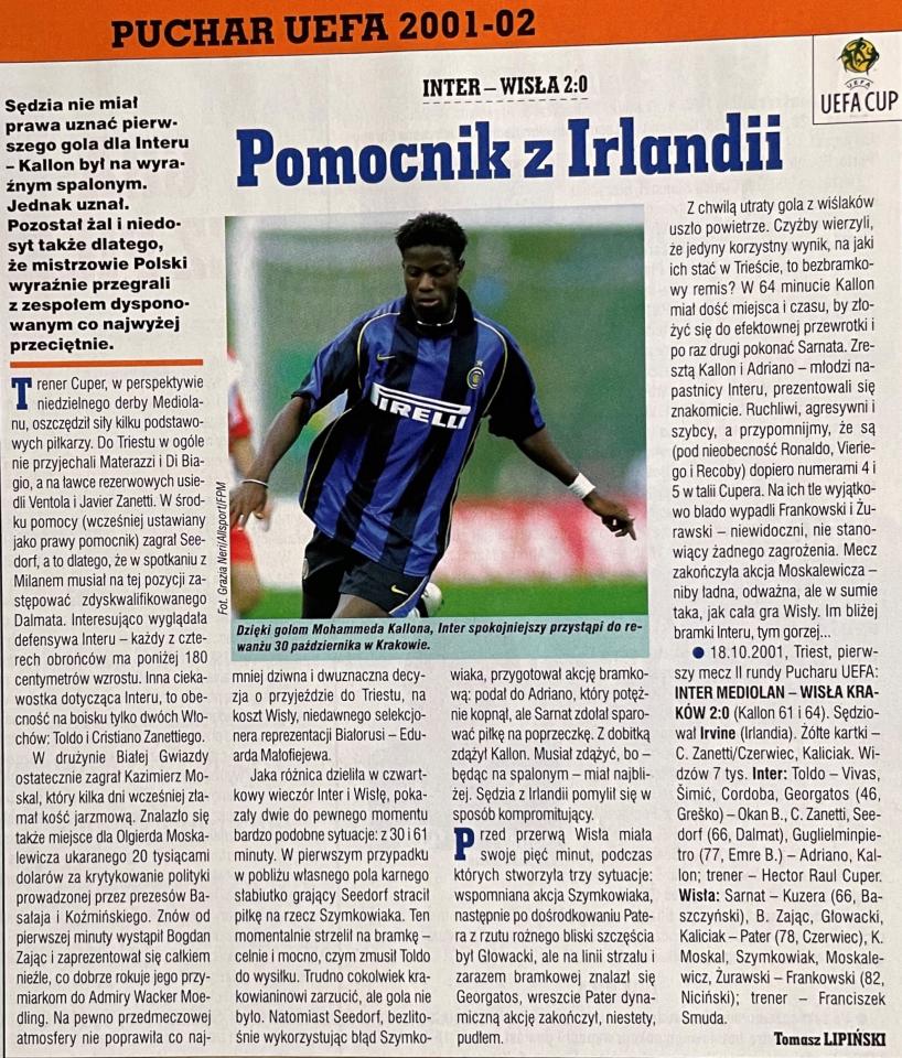 Inter Mediolan - Wisła Kraków 2:0 (18.10.2001)