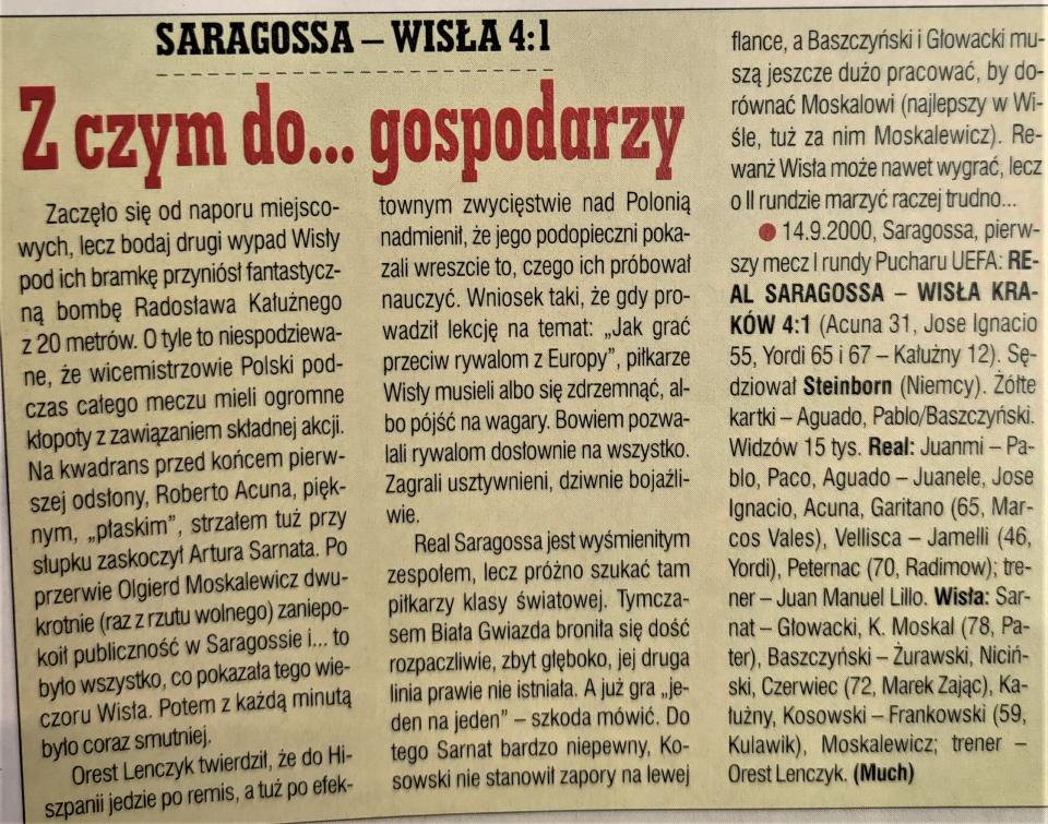 Piłka Nożna po meczu Real Saragossa - Wisła Kraków 4:1 (14.09.2000)