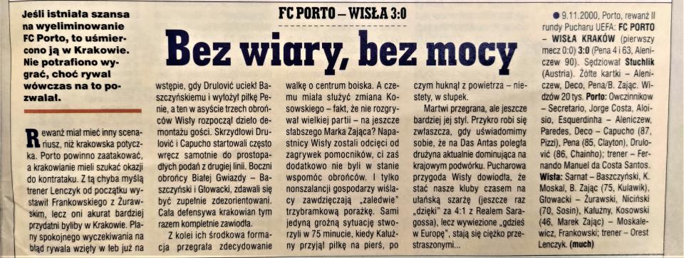 Piłka Nożna po meczu FC Porto - Wisła Kraków 3:0 (09.11.2000)