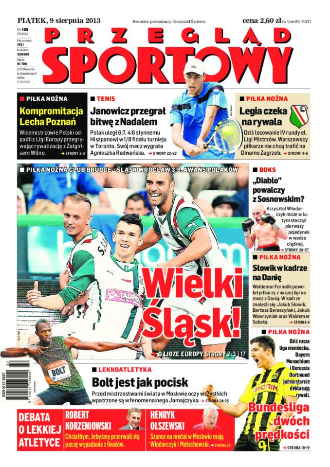 Okładka Przegląd Sportowy po meczu Lech Poznań - Žalgiris Wilno 2:1 (08.08.2013)