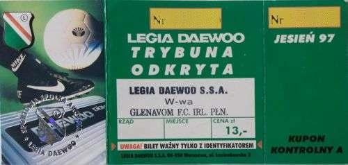 Bilet Legia Warszawa - Glenavon FC 4:0 (28.08.1997)