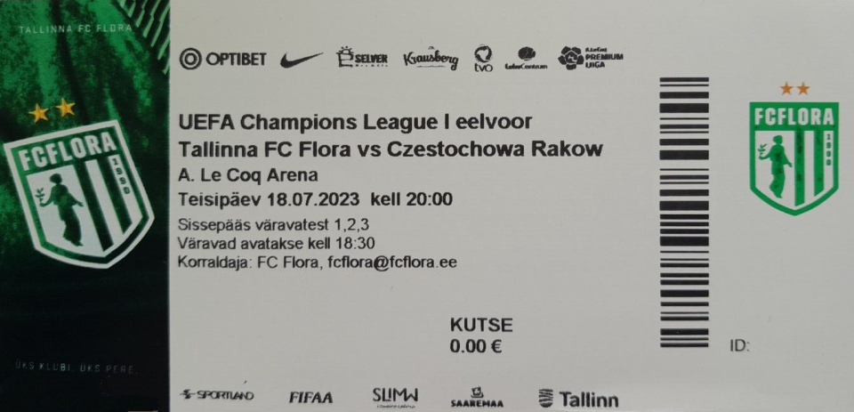 Flora Tallin - Raków Częstochowa 0:3 (18.07.2023)