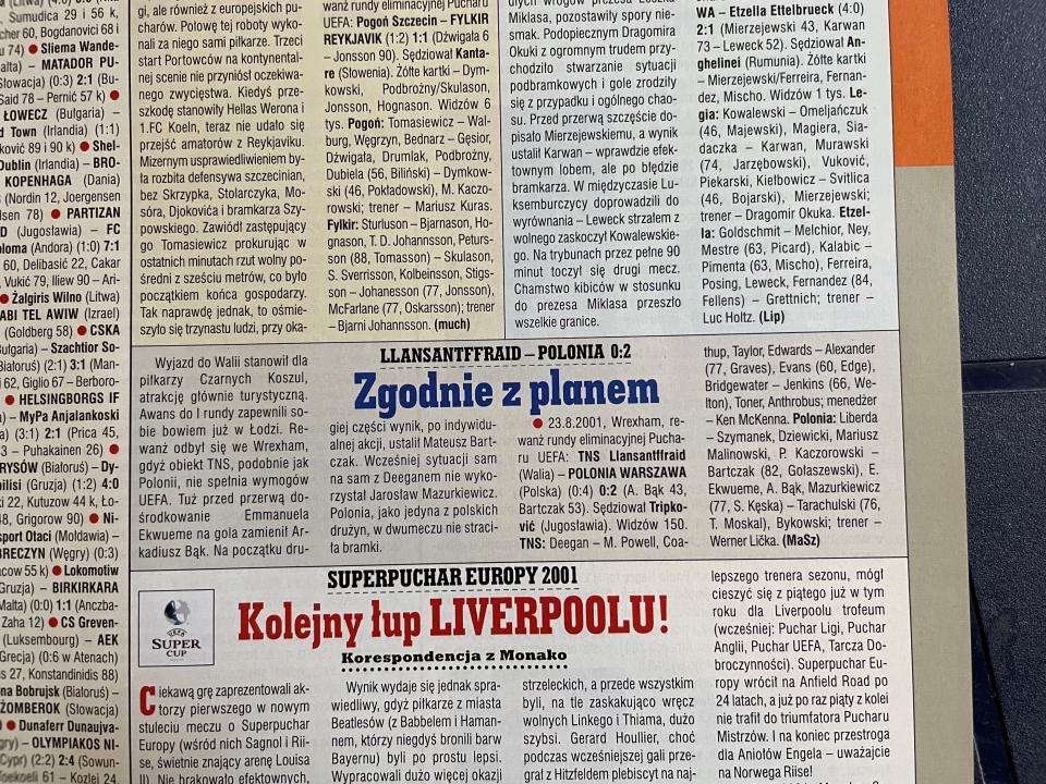 Piłka Nożna po meczu TNS Llansantffraid - Polonia Warszawa 0:2 (23.08.2001)