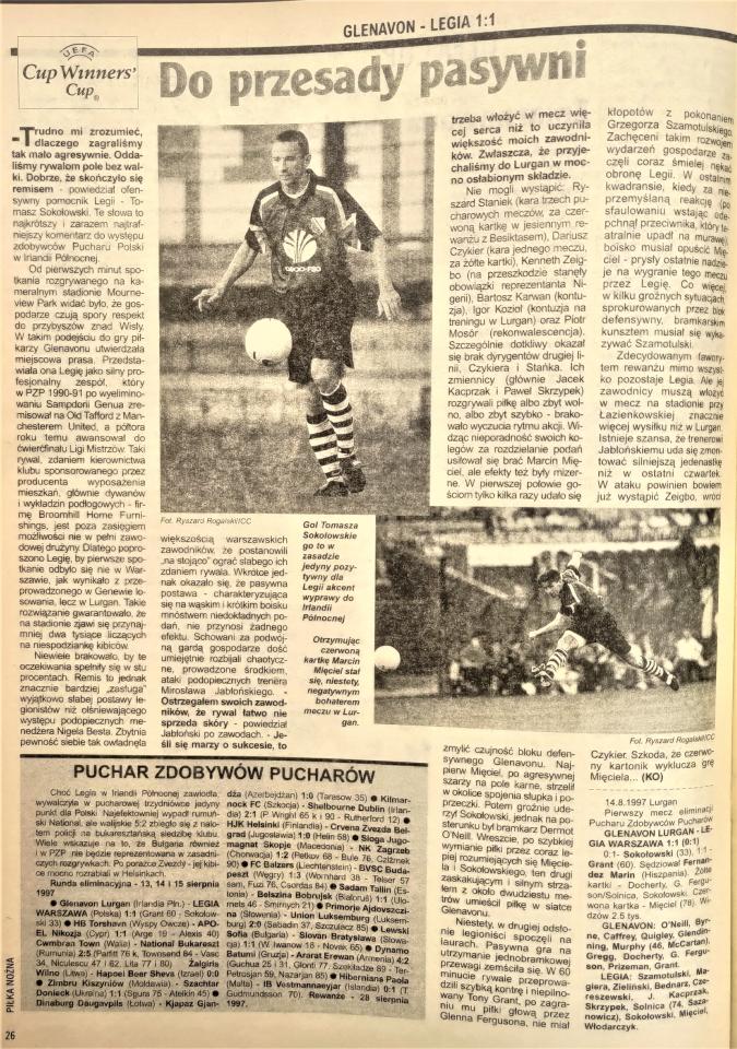 Piłka Nożna po meczu Glenavon FC - Legia Warszawa 1:1 (14.08.1997)