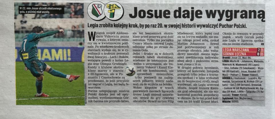 Przegląd Sportowy po meczu Legia Warszawa - Górnik Łęczna 2:0 (02.03.2022)