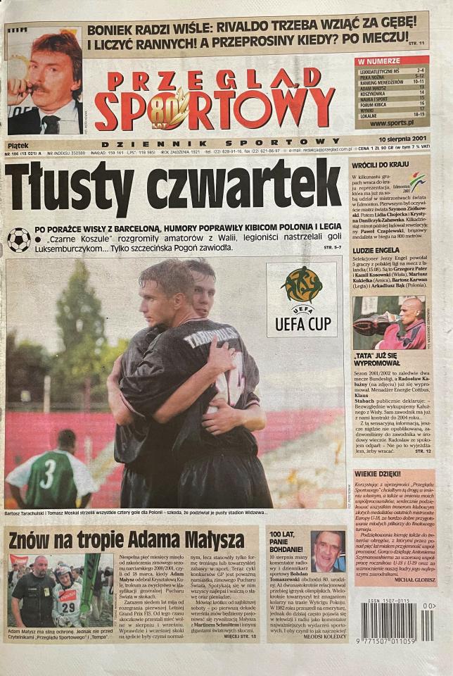 Przegląd Sportowy po meczu Polonia Warszawa - TNS Llansantffraid, 9.08.2001