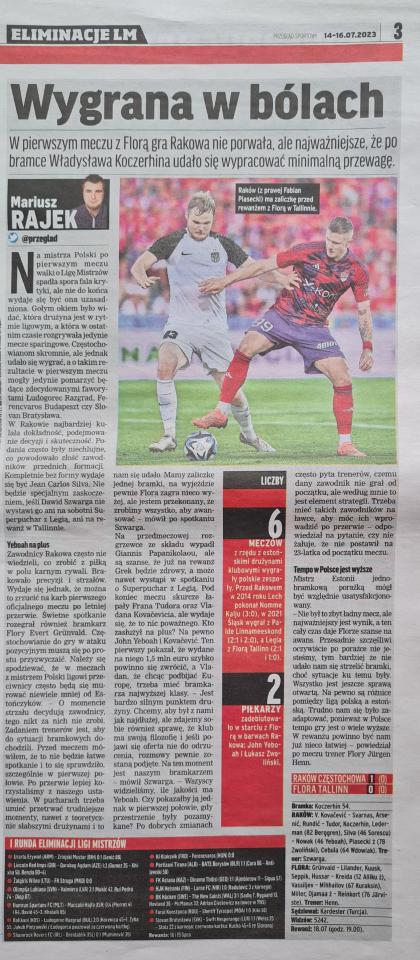 Raków Częstochowa - Flora Tallin 1:0 (11.07.2023) Przegląd Sportowy