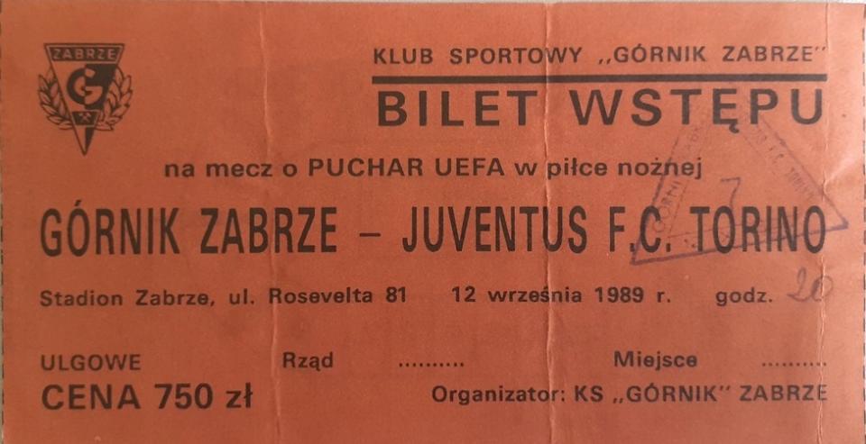 Bilet z meczu Górnik Zabrze - Juventus Turyn 0:1 (12.09.1989)