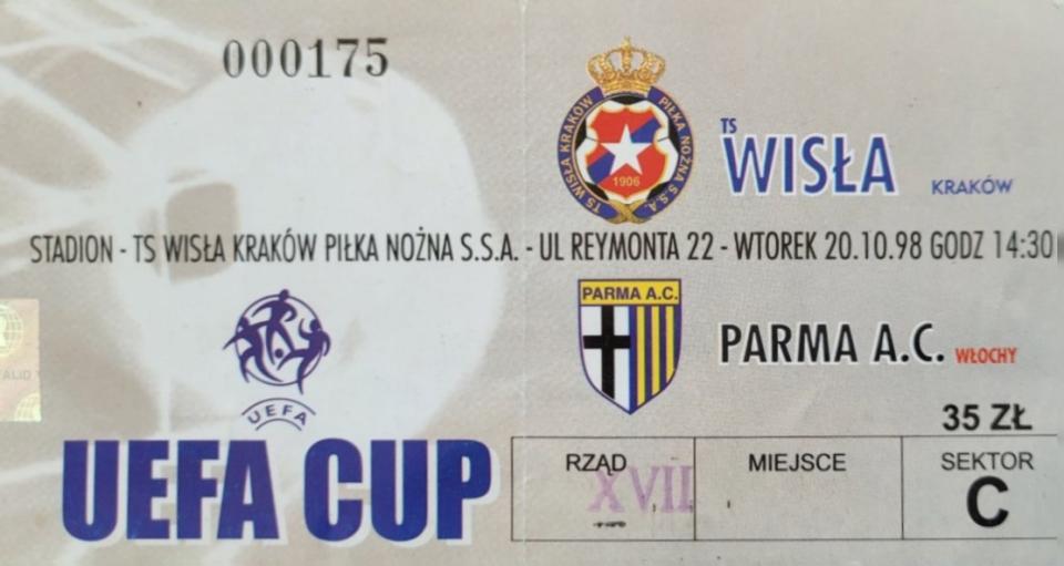 Bilet z meczu Wisła Kraków - Parma AC 1:1 (20.10.1998)