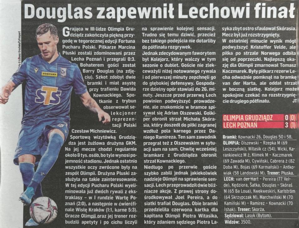 Przegląd Sportowy po meczu Olimpia Grudziądz - Lech Poznań 0:3 (05.04.2022)
