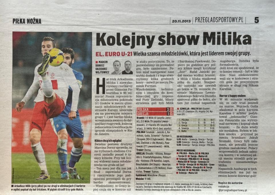 „Przegląd Sportowy” po meczu Polska - Grecja 3:1, 19.11.2013