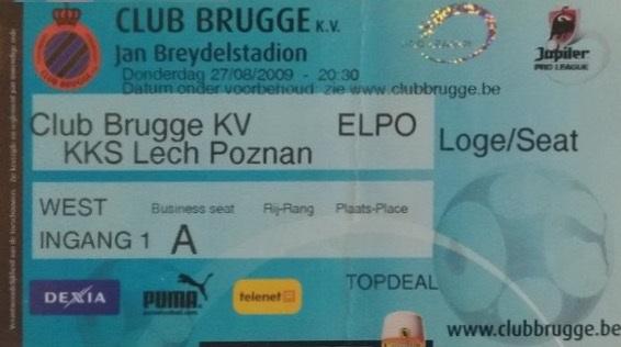 Bilet z meczu Club Brugge - Lech Poznań 1:0, k. 4-3 (27.08.2009)
