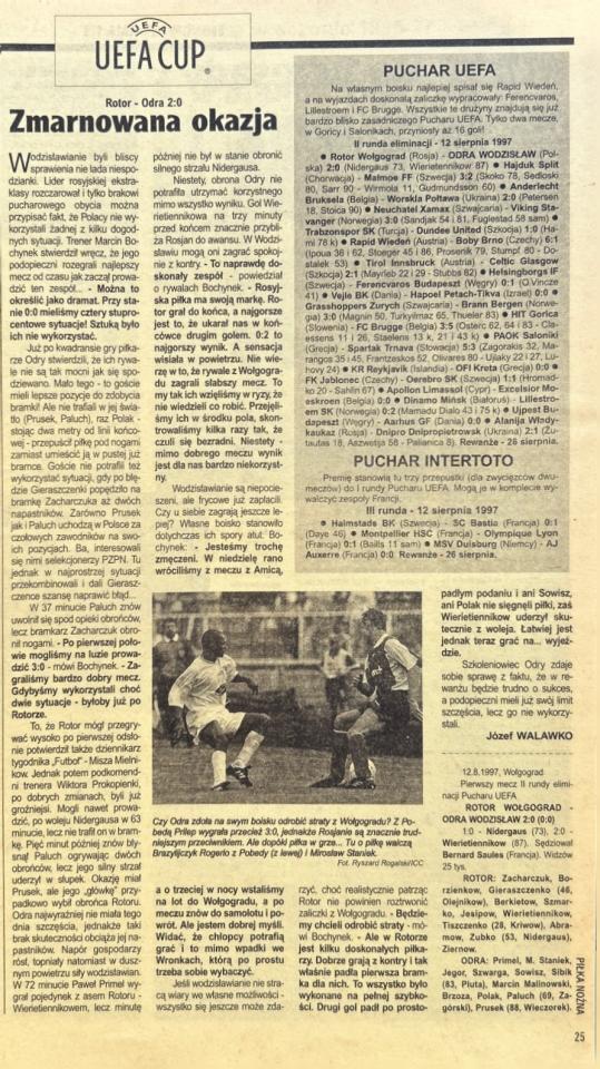Piłka Nożna po meczu Rotor Wołgograd - Odra Wodzisław Śląski 2:0 (12.08.1997)