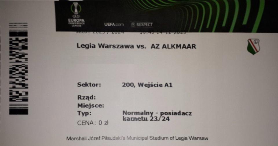 Legia Warszawa - AZ Alkmaar 2:0, 14.12.2023