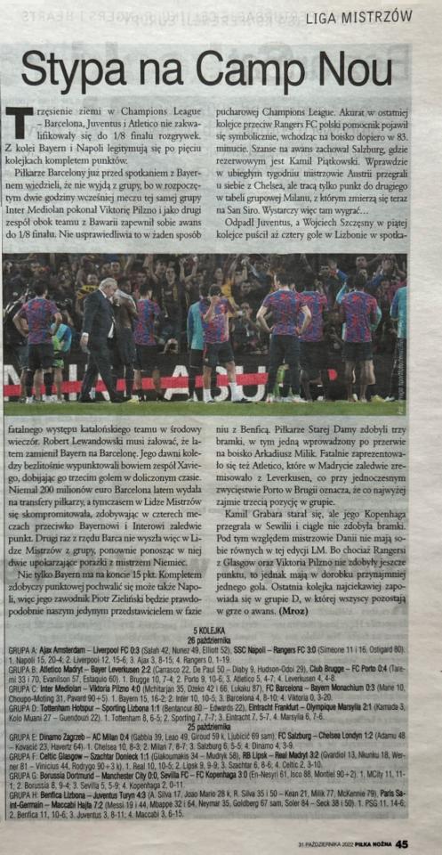 Piłka Nożna po meczu FC Barcelona - Bayern Monachium 0:3 (26.10.2022)