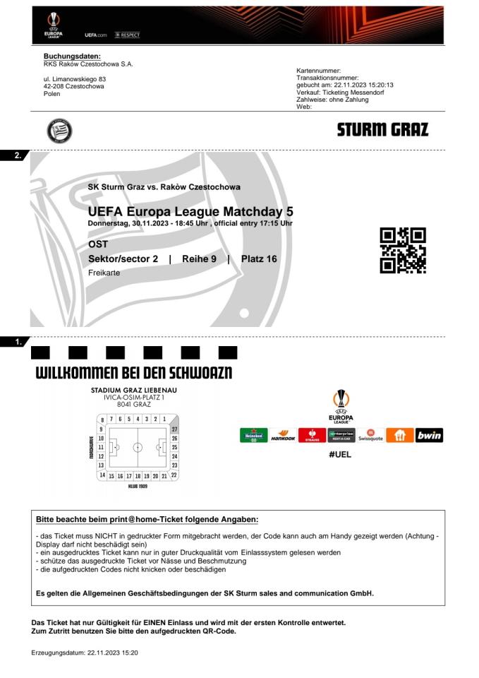 Sturm Graz - Raków Częstochowa 0:1 (30.11.2023)