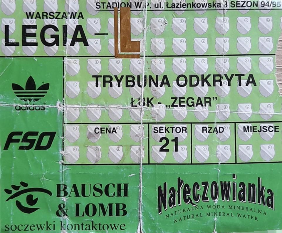 Bilet z meczu Legia Warszawa - Beşiktaş Stambuł 1:1 (15.10.1996)