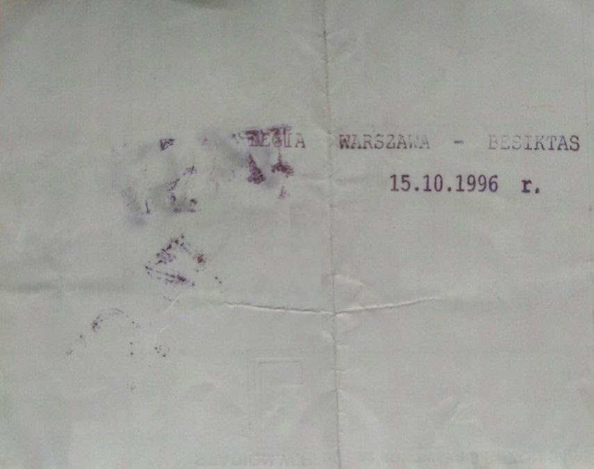 Bilet z meczu Legia Warszawa - Beşiktaş Stambuł 1:1 (15.10.1996)