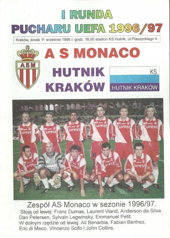 Program meczowy	Hutnik Kraków - AS Monaco 0:1 (11.09.1996)