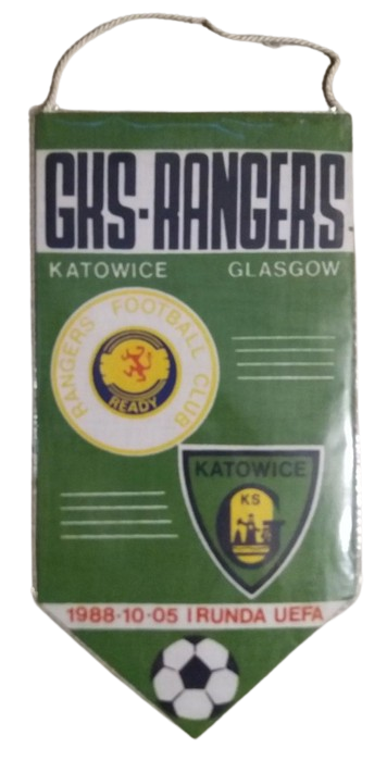 Proporczyk z meczu GKS Katowice - Rangers FC 2:4 (05.10.1988)