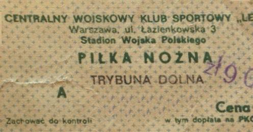 Bilet z meczu Legia Warszawa - Inter Mediolan 3:2 (22.10.1986)