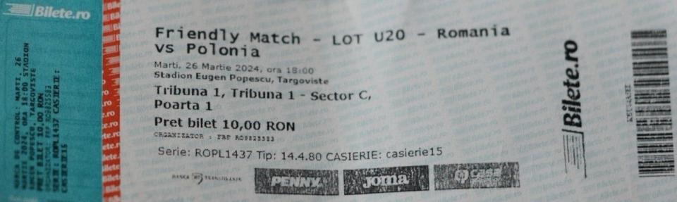 Bilet z meczu U20 Rumunia - Polska 1:1 (26.03.2024)