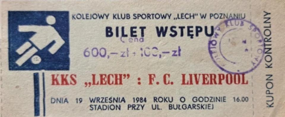 Bilet z meczu Lech Poznań - Liverpool FC 0:1 (19.09.1984)