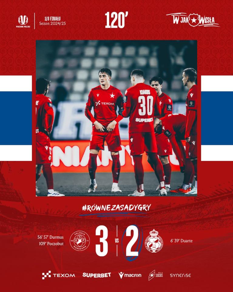Polonia Warszawa - Wisła Kraków 3:2 pd., 03.12.2024