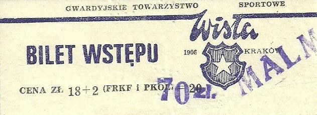 Bilet z meczu Wisła Kraków - Malmö FF 1:3 (30.09.1981)