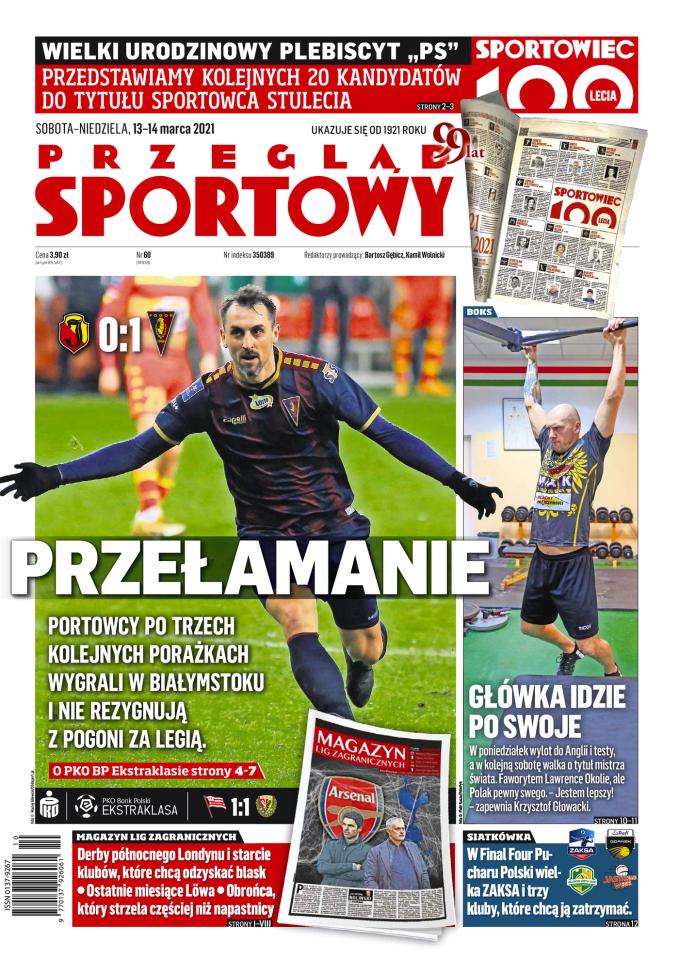 Jagiellonia Białystok - Pogoń Szczecin 0:1, 12.03.2021 Przegląd Sportowy okładka