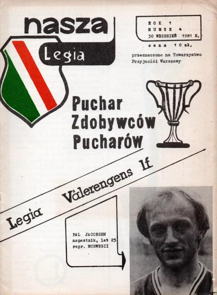 Program meczowy Legia Warszawa - Vålerenga Oslo 4:1 (30.09.1981)