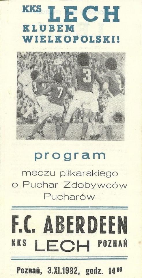 Program meczowy Lech Poznań - Aberdeen FC 0:1 (03.11.1982)
