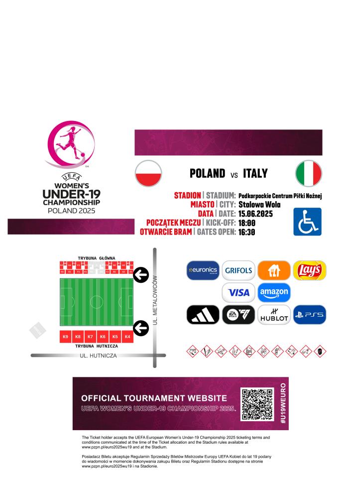 Bilet z meczu Polska - Włochy 1:1 U19 kobiet (15.06.2025)