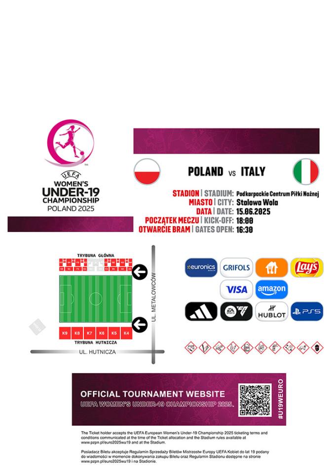 Bilet z meczu Polska - Włochy 1:1 U19 kobiet (15.06.2025)