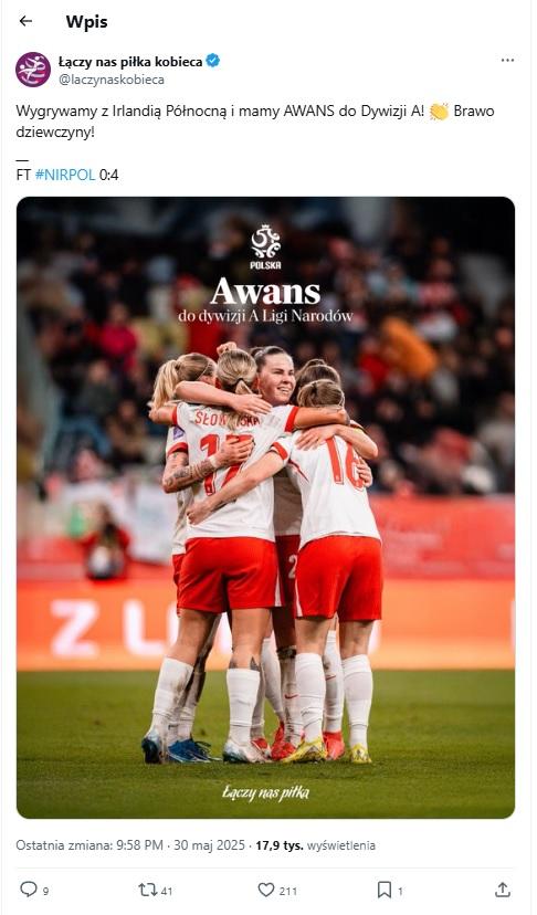 ŁNP kobieca po meczu Irlandia Północna - Polska 0:4 (30.05.2025)