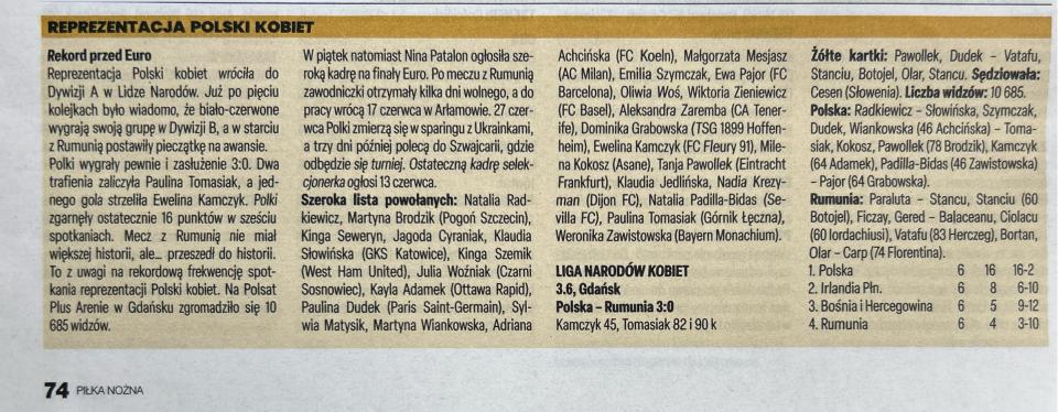 Piłka Nożna po meczu kobiet Polska - Rumunia 3:0 (03.06.2025)