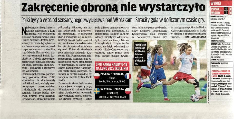 Przegląd Sportowy po meczu U19 kobiet Polska - Włochy 1:1 (15.06.2025)
