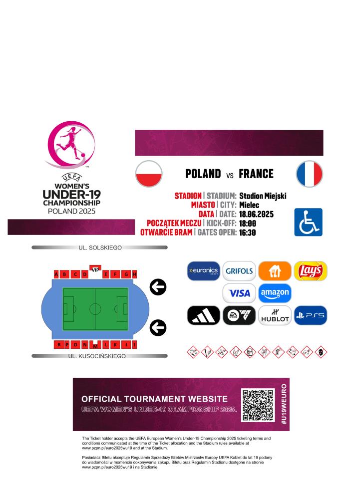 Bilet z meczu Polska - Francja 0:6 U19 kobiety (18.06.2025)