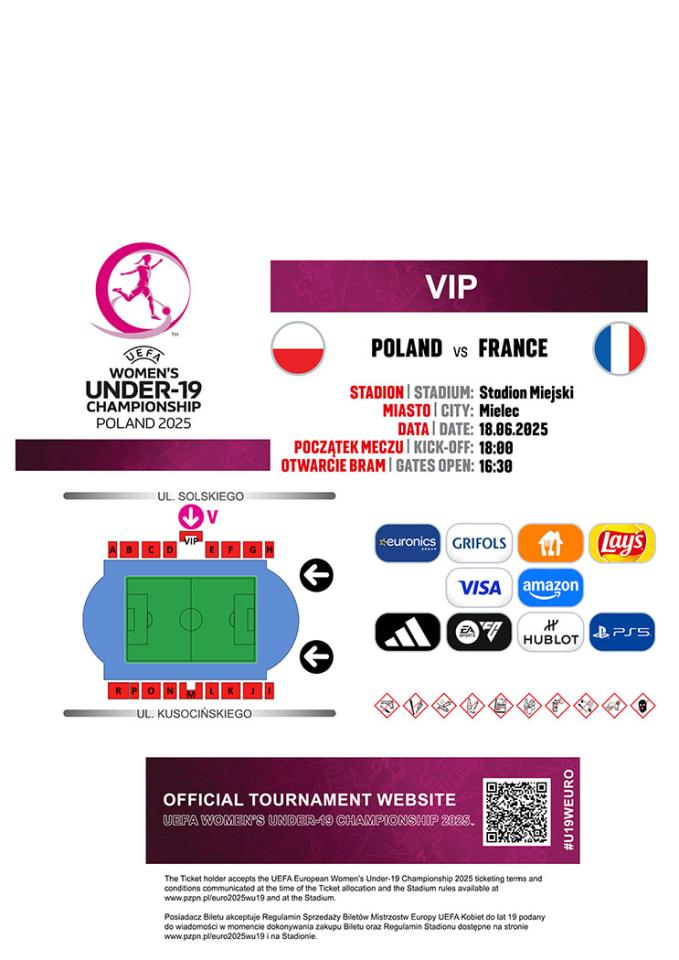 Bilet z meczu Polska - Francja 0:6 U19 kobiety (18.06.2025)
