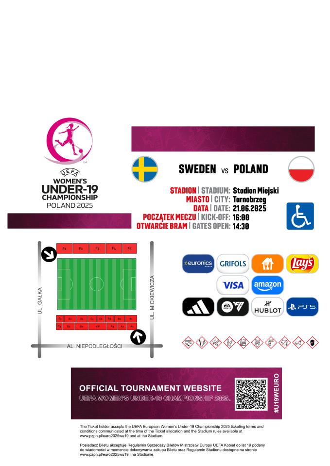 Bilet z meczu U19 kobiet Szwecja - Polska 0:5 (21.06.2025)