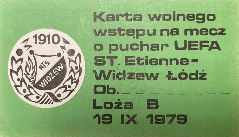 Karta wstępu z meczu Widzew Łódź - AS Saint-Étienne 2:1 (19.09.1979)