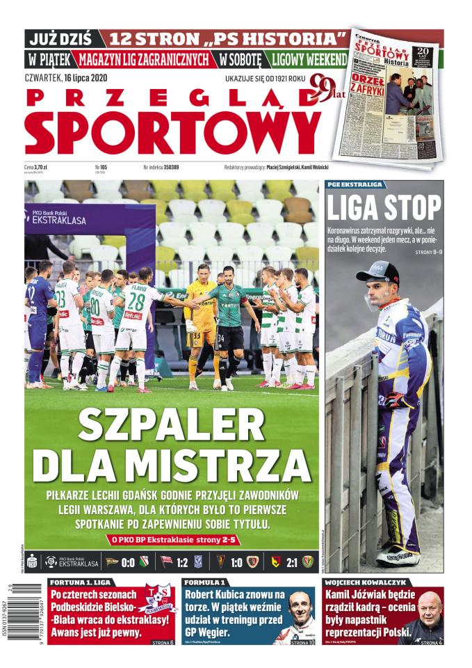 Jagiellonia Białystok - Śląsk Wrocław 2:1, 15.07.2020 Okładka Przegląd Sportowy