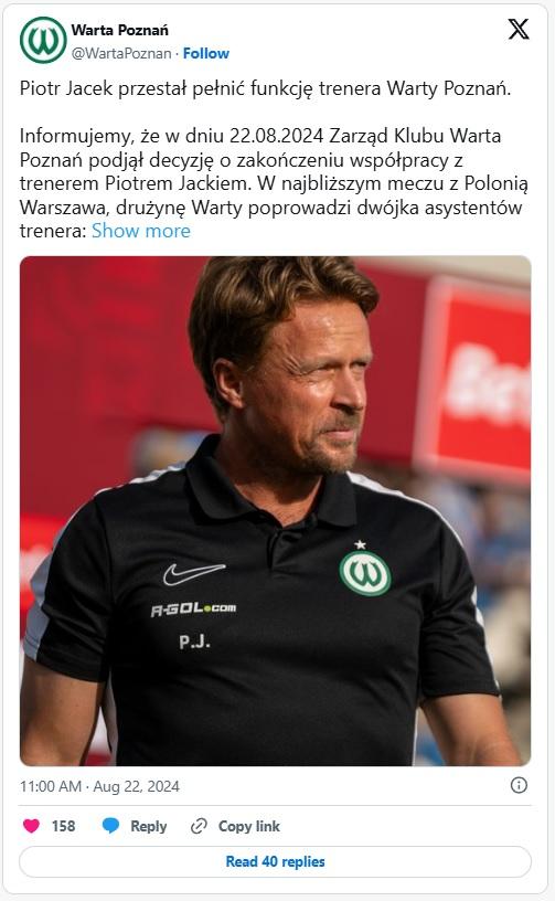 Twitt po meczu Warta Poznań - ŁKS Łódź 2:4 (20.08.2024)