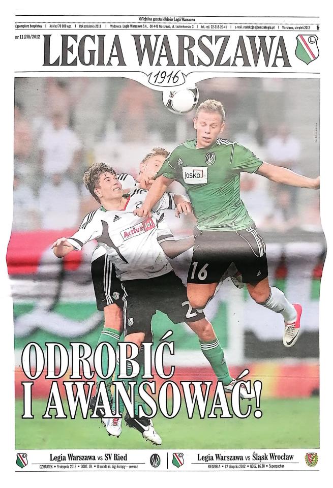 Program meczowy Legia Warszawa - SV Ried 3:1 (09.08.2012)
